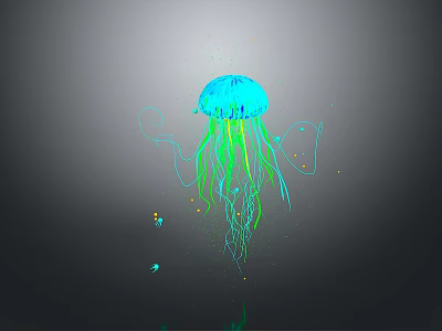 Vibrant Blue and Green Jellyfish Swimming with Glowing Long Tentacles Underwater 3d model