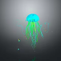 Vibrant Blue and Green Jellyfish Swimming with Glowing Long Tentacles Underwater