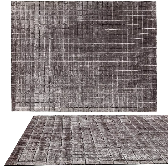 Modern Square Rug Featuring Grid Pattern And Plush Gray Texture For Living Room 3d model 
