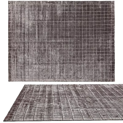 Modern Square Rug Featuring Grid Pattern And Plush Gray Texture For Living Room 3d model