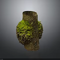Natural Wooden Vase With Moss Covered Surface And Tree Bark Texture Design 3d model