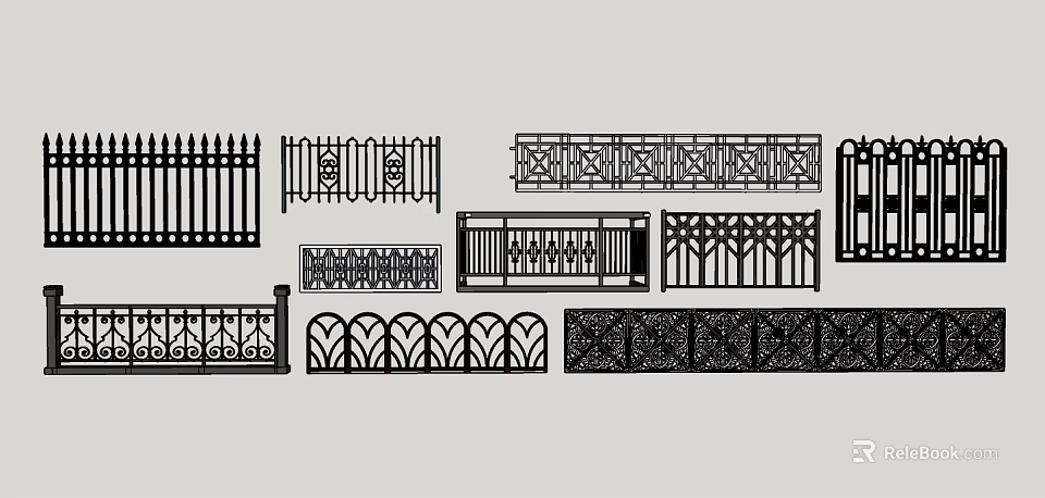 Variety of Wrought Iron Fence Component Designs 3d model 