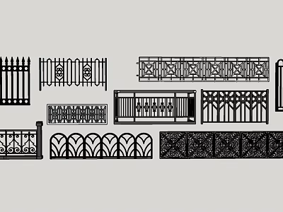 Variety of Wrought Iron Fence Component Designs 3d model