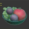 Green Bowl With Fresh Green Grapes Purple Plums And Red Pomegranate