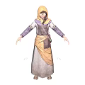 Hooded Female Character In Colorful Robe With Yellow Hood Purple Sleeves And Brown Satchel