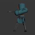 Teal Robot Character With Cylindrical Body Arm Like Structures Three Legged Design And Red Cables 3d model