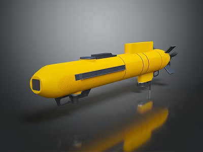 Yellow Underwater Weapon Torpedo With Streamlined Design And Black Tail Components 3d model
