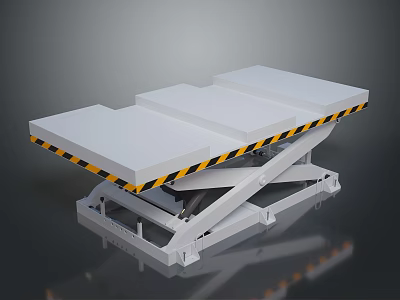 Industrial Hydraulic Scissor Lift Table With White Platform And Warning Stripes 3d model