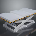 Industrial Hydraulic Scissor Lift Table With White Platform And Warning Stripes