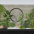 Indoor Landscape Design With Circular Decorative Wall Green Plants And Deer Sculpture