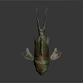 Decorative Green Red Textured Fish With Detailed Fins And Artistic Tail
