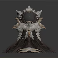 Ornate Black Sphere Sculpture With Decorative Armor Details And Open Books