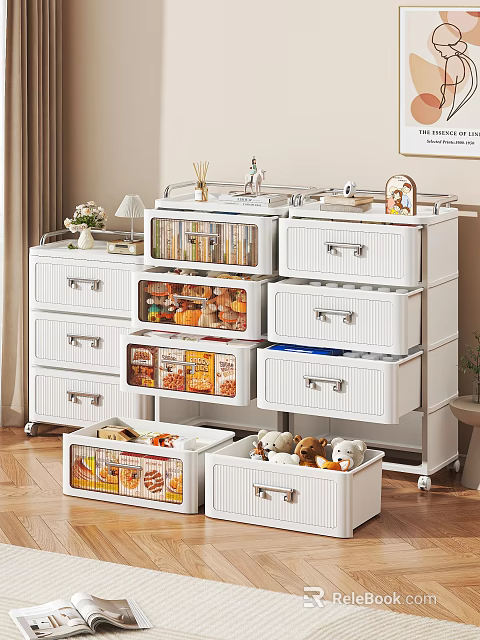 White Multi Layered Storage Cabinets With Transparent Doors And Drawers For Home Organization 3d model 