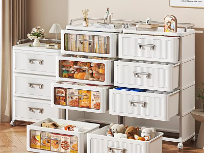 White Multi Layered Storage Cabinets With Transparent Doors And Drawers For Home Organization 3d model