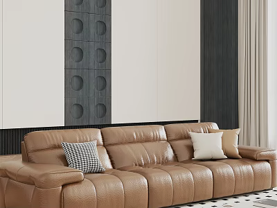 Modern Brown Leather Sofa and Coffee Table Set with Decorative Cushions 3d model