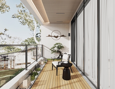 New Chinese Balcony 3d model