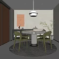 Elegant Hotel Mahjong Room Modern Interior With Round Table Green Chairs And Hanging Lamp