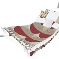 Indoor Wall Mounted Hammock With Red And Beige Pattern And Ruffled Edge