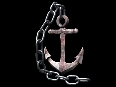 Rusty Metal Anchor With Connected Chain Link On Black Background 3d model