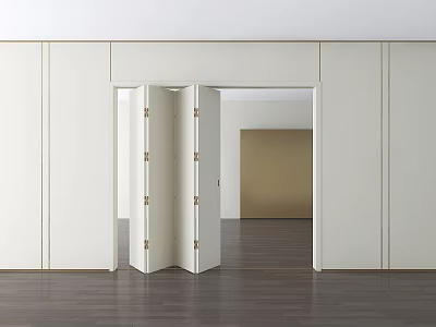 Modern Home Interior Design With White Folding Door And Wooden Floor Space 3d model