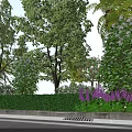 Municipal Road With Lush Green Vegetation Colorful Flowers And Sidewalk Landscape Design