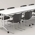 Long White Office Desk With Black Rolling Chairs For Meeting Room