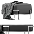 Modern Black Leather Sofa Bench With Metal Frame And Gray Blanket 3d model