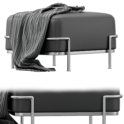 Modern Black Leather Sofa Bench With Metal Frame And Gray Blanket 3d model