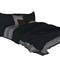 Cozy Double Bed With Soft Navy Blue Bedding And Multiple Gray Brown Pillows 3d model