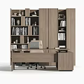 Modern Wooden Office Desk With Computer Bookshelves Books And Decorative Items