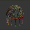 Ornate Dome Structure With Metal Tiled Surface Red Decorative Base And Tall Supporting Columns 3d model
