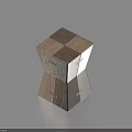 Modern Wooden Stool With Geometric Interlocking Cube Design And Natural Wood Tone