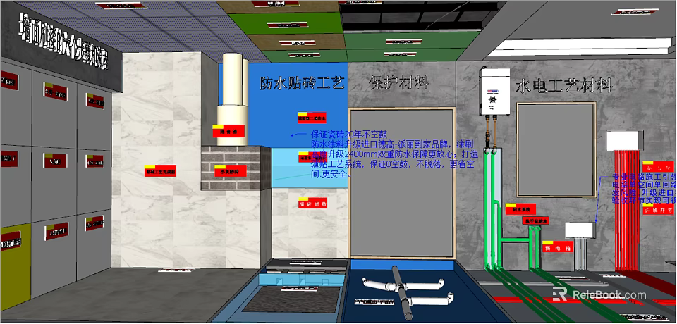 Waterproof Construction Technique With Pipeline Installation Wall Treatment And Design Specifications 3d model 