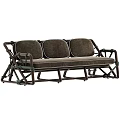 Modern Outdoor Sofa with Rattan Frame Woven Straps and Brown White Cushions