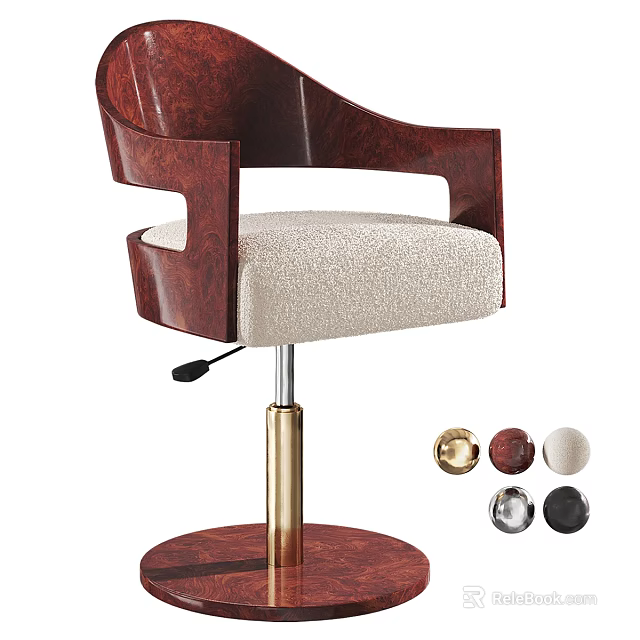 Wooden Office Chair With Light Padded Seat Adjustable Metal Pole Base And Multi Color Knobs 3d model 