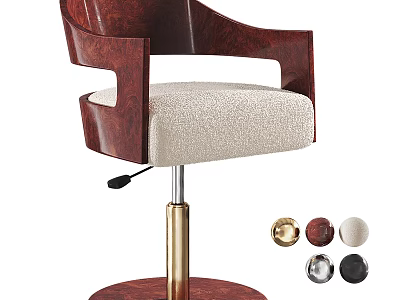 Wooden Office Chair With Light Padded Seat Adjustable Metal Pole Base And Multi Color Knobs 3d model