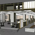 Modern Restaurant Interior Design With Strip Lighting Counter Tables And Grille Partitions