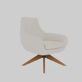 Modern Beige Fabric Accent Chair With Rounded Armrests And Wooden Five Legged Base
