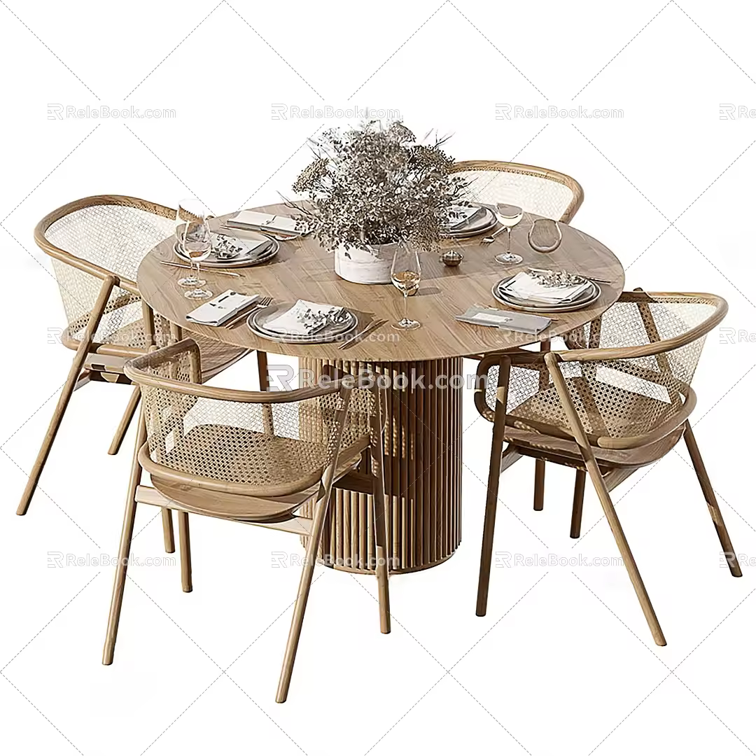 Modern Dining Table and Chair Combination Log Dining Table and Chair 3d model
