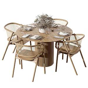 Modern Dining Table and Chair Combination Log Dining Table and Chair 3d model