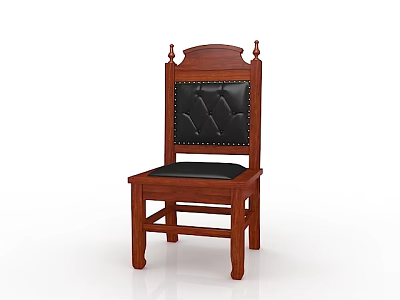 Classic Office Chair with Wooden Frame Black Leather Backrest Diamond Tufted and Rivet Details 3d model