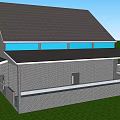 Modern Detached House With Gray Exterior Black Roof And Large Windows On Green Lawn