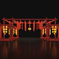 Traditional Chinese Decorative Structure With Red Frames Cloud Patterns And Yellow Lanterns 3d model