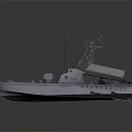 Modern Military Warship With Twin Missile Launchers Radar Antenna On Calm Water Surface