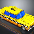 Vintage Yellow Taxi with Taxi Sign Black and White Checkered Stripes Blue Windows