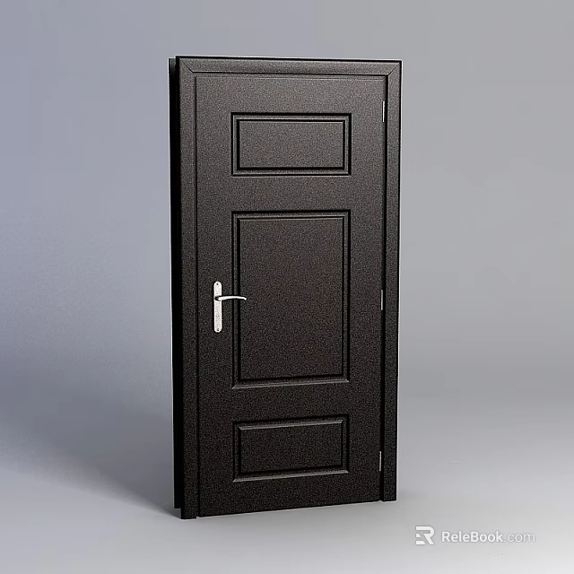 Modern Black Panel Door With Silver Handle And Rectangular Panels 3d model