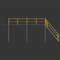Metal Industrial Platform Structure With Yellow Railings Staircase And Support Columns 3d model