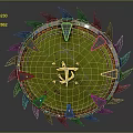 Spiked Circular Weapon With Green Surface Metal Spikes And Central Symbol