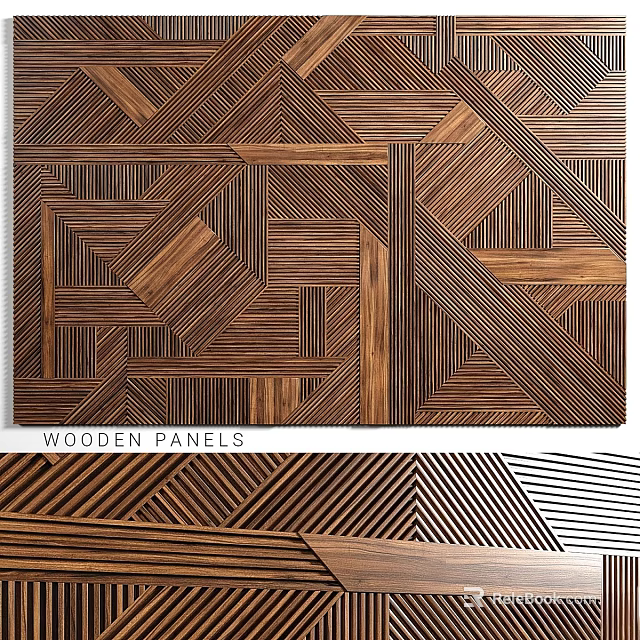 Stylish Wooden Panels Featuring Geometric Patterns And Striped Designs For Modern Interiors 3d model 