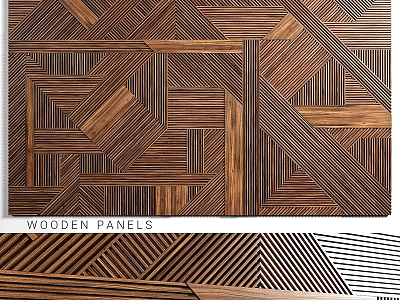 Stylish Wooden Panels Featuring Geometric Patterns And Striped Designs For Modern Interiors 3d model